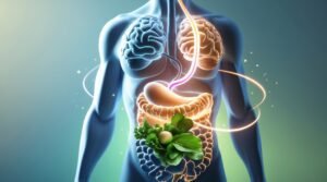 The gut-brain connection between the stomach and brain, with healthy foods.