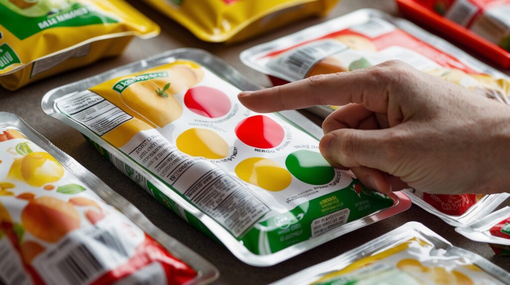 Color-coded nutrition labels showing quick traffic light system for healthy choices