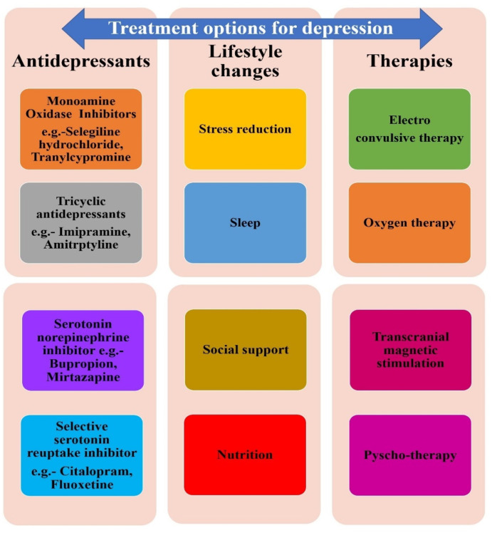Depression Symptoms and Treatment guide showing causes, diagnosis, and recovery options