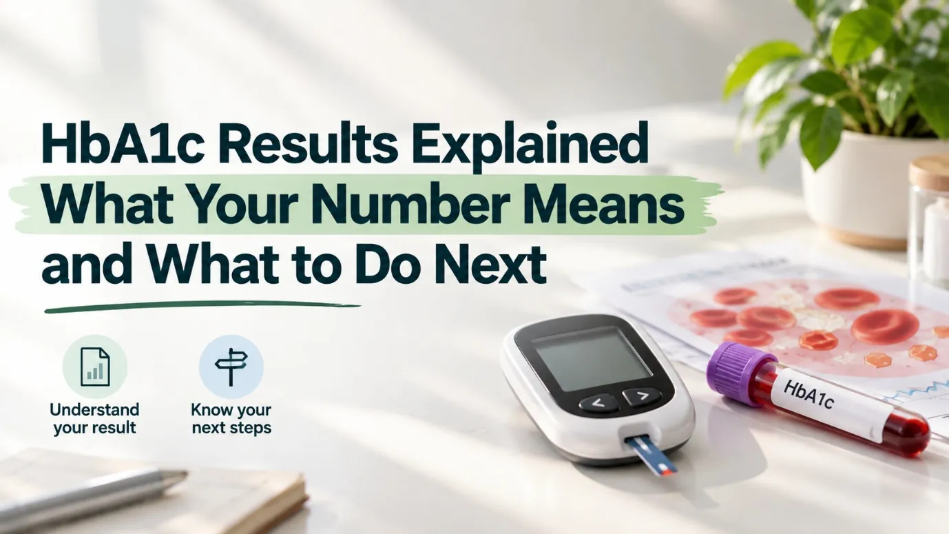 HbA1c results explained with a glucose meter and HbA1c blood test tube