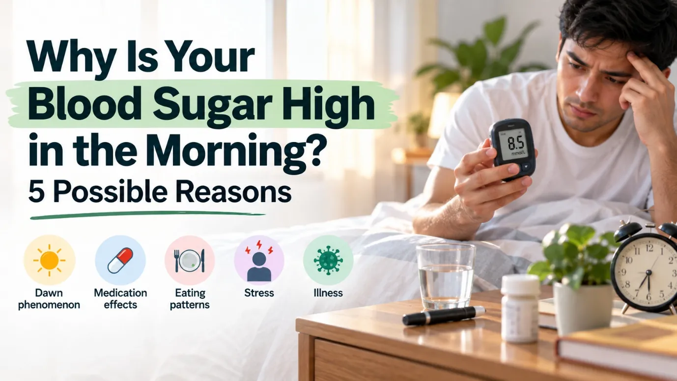 Person checking high blood sugar in the morning on a glucose meter at the bedside