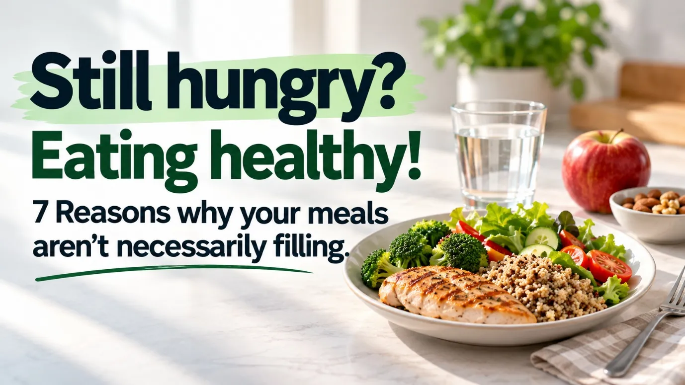 Balanced healthy meal with salad, chicken and grains for people still hungry after eating healthy